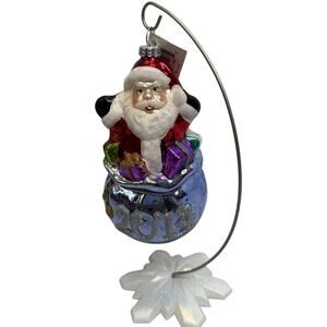 Celebrations Radko 2014 Blown Glass Ornament Santa in Present Bag w/ tags